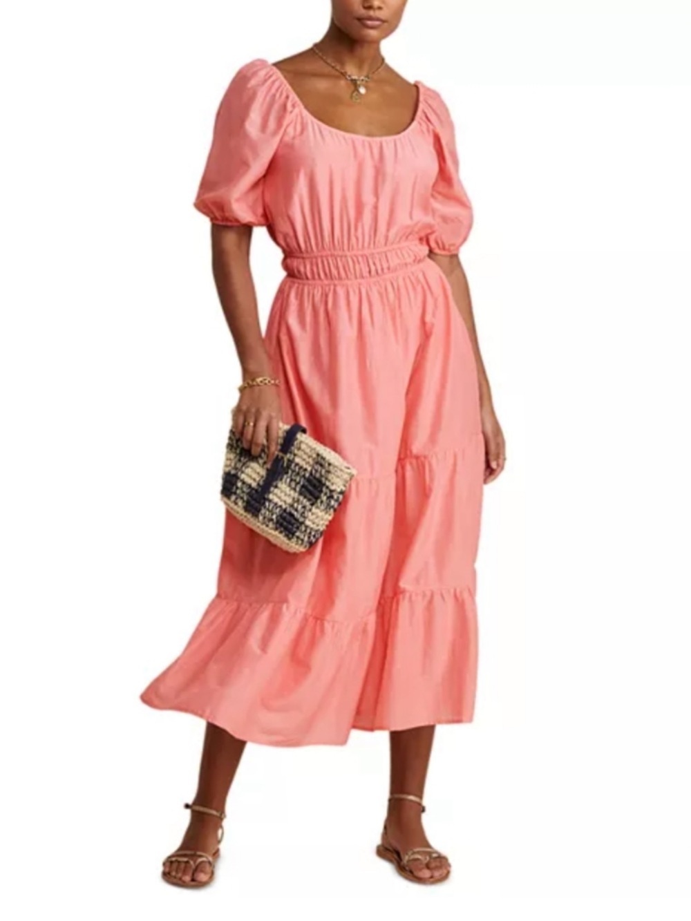 Vineyard Vines Pink Puff-Sleeve Smocked Waist Dress
